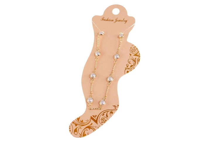Złota bransoletka na nogę z perełkami